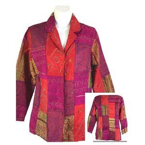 Chico's‎ Womens SZ 0 S/4 Embroidered Patchwork Embellished Silk Blend Jacket New